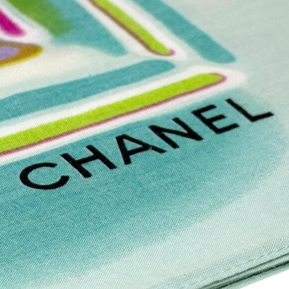 CHANEL Vintage CC Mark Logo Scarf Wrap Mint Green Multicolor Cotton [106410] - Picture 11 of 15
